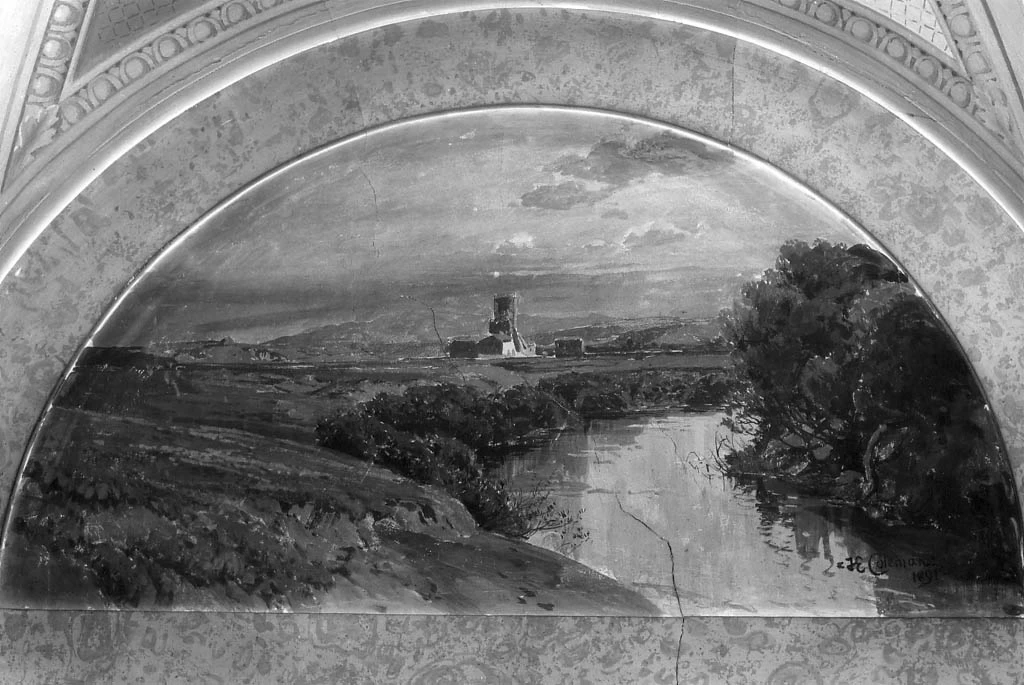 Paesaggio con rovine e figure vicino ad un fiume - Roma